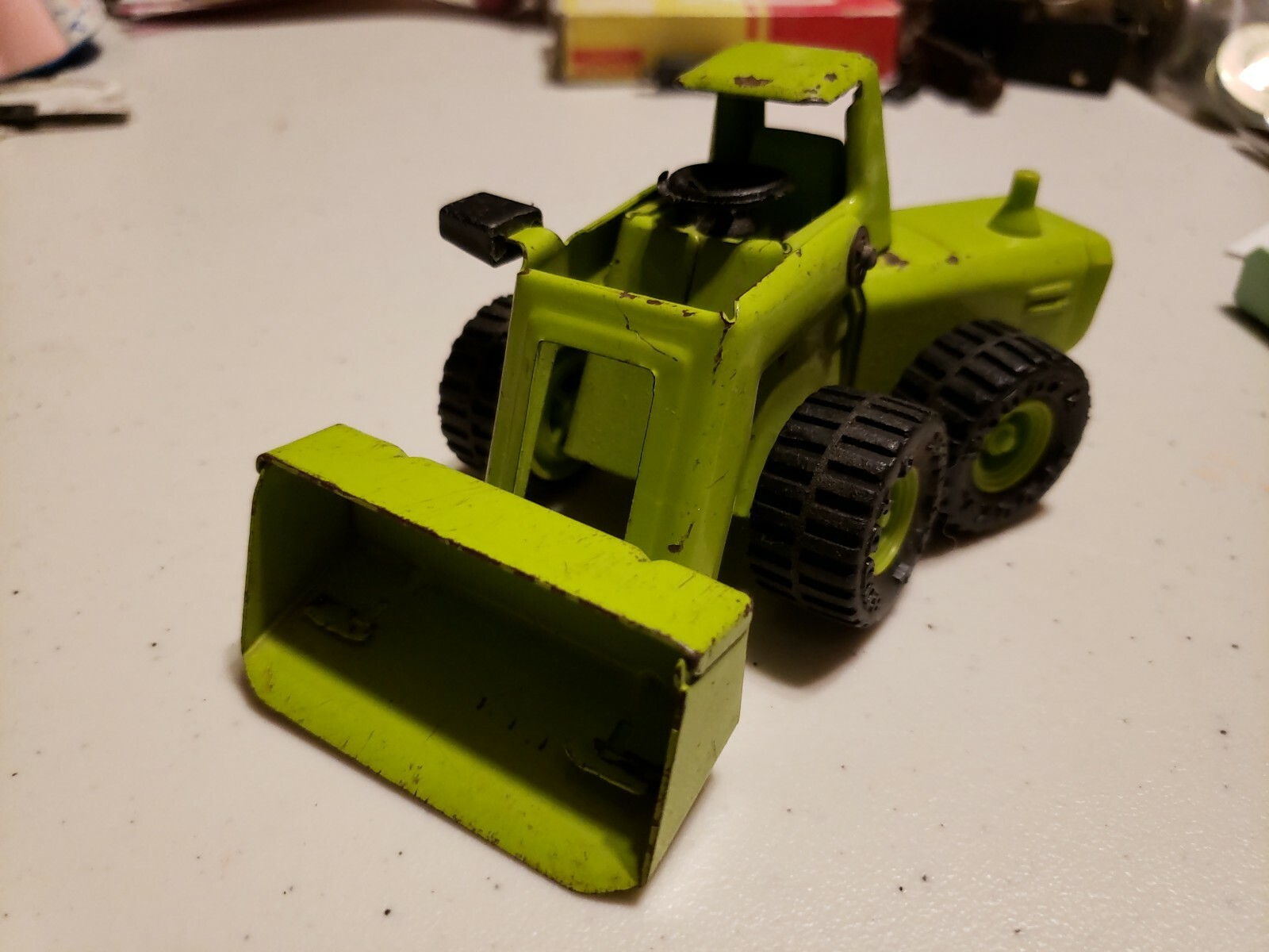 Vintage Green Metal Buddy L Construction Vehicle Front End Loader Toy 5.5&Prime;