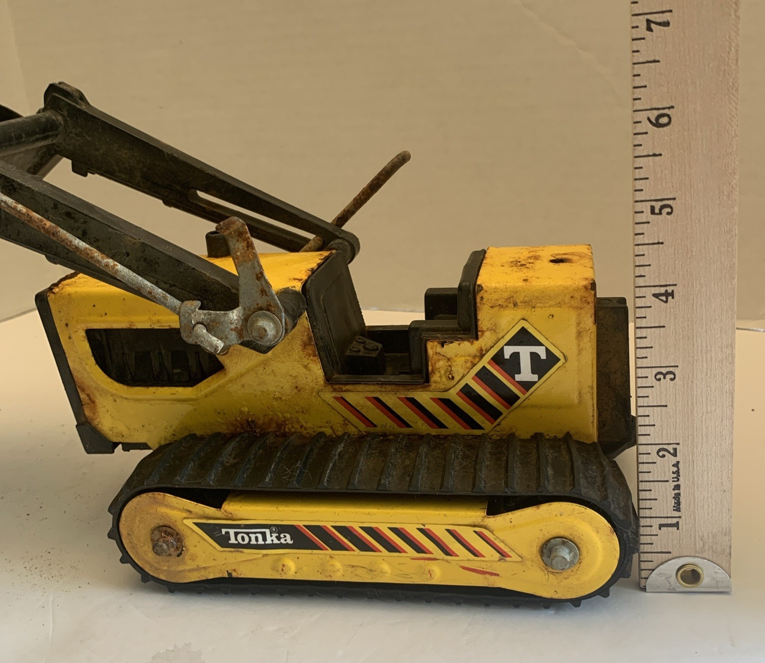 Vintage Tonka Yellow Metal T-6 Track Front End Loader/Backhoe Bulldozer As Is