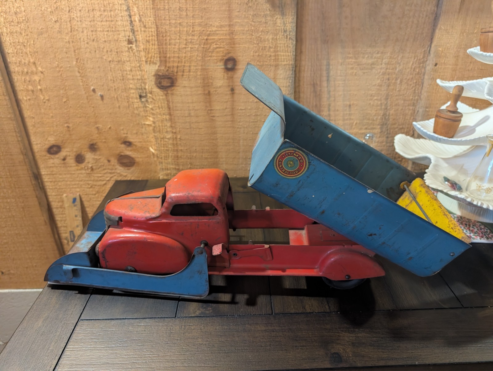 Vtg Marx Lumar Contractors Front Loader Shovel Dump Truck Pressed Steel 1940s