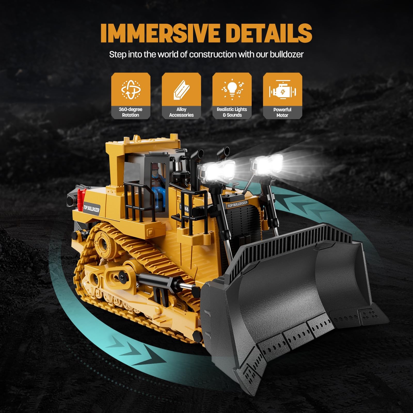 Metal RC Bulldozer Toy for Kids | 9-Channel Remote Control Track-Type Tractor…