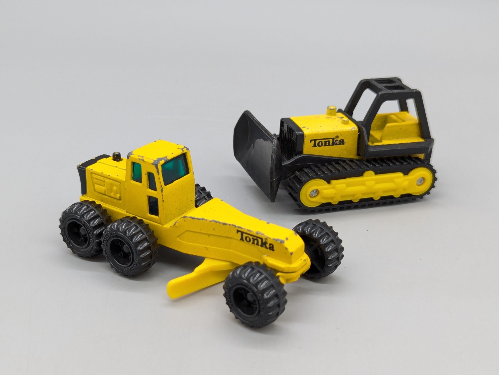 Tonka Vintage 1994 Bulldozers Excavator Loader + Road Grader Yellow 1/64