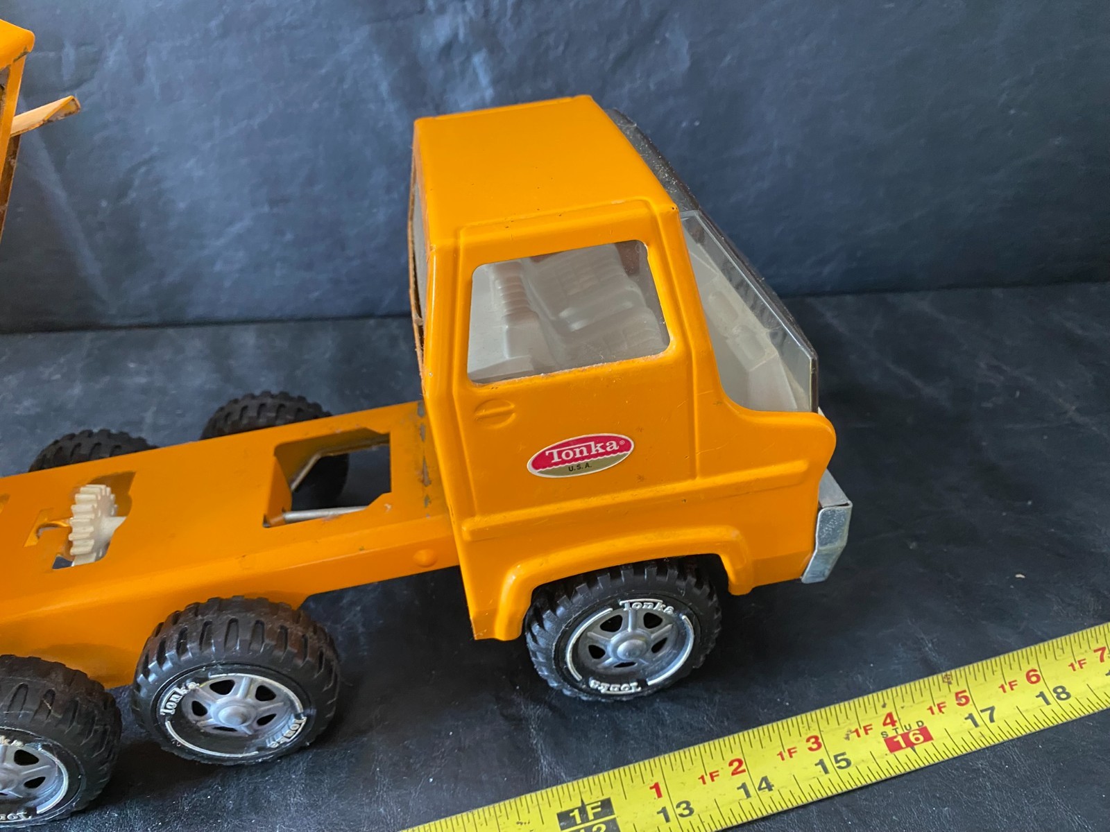 tonka vintage pressed steel cement mixer construction vehicle ORANGE