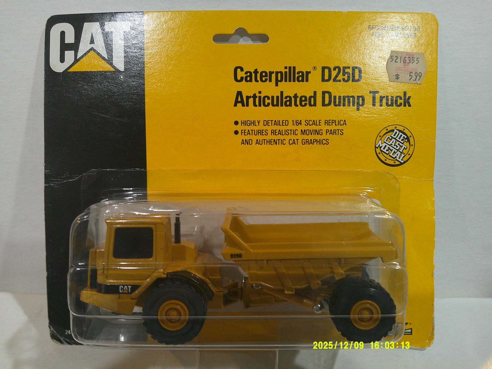 Ertl CAT D25D Articulated Dump Truck 1:64 Scale Darkish Yellow Fair Package
