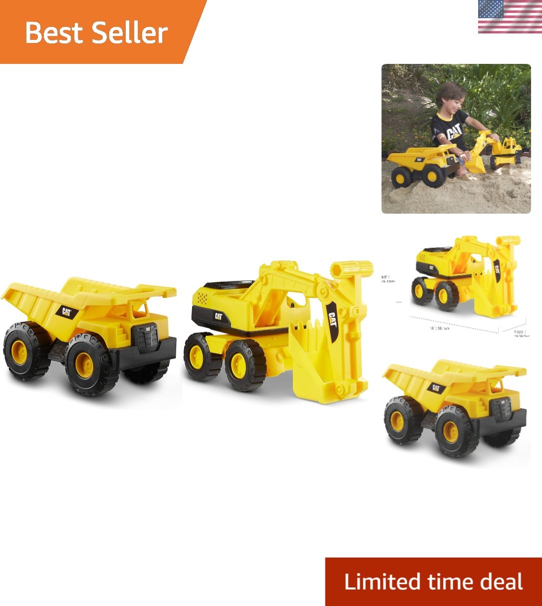 CAT Construction Tough Rigs 15&Prime; Dump Truck & Excavator 2-Pack for Creative Play