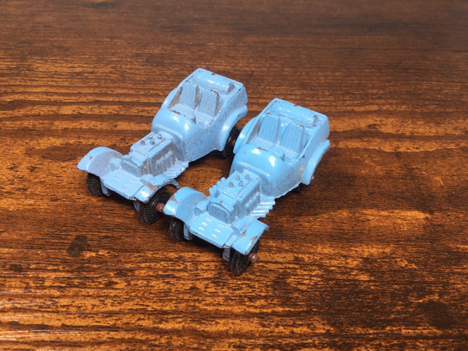 Lot of 2 VINTAGE TOOTSIE TOY USA FORD V8 RAT RODs with BARREL TANK Blue 2&Prime; Inch