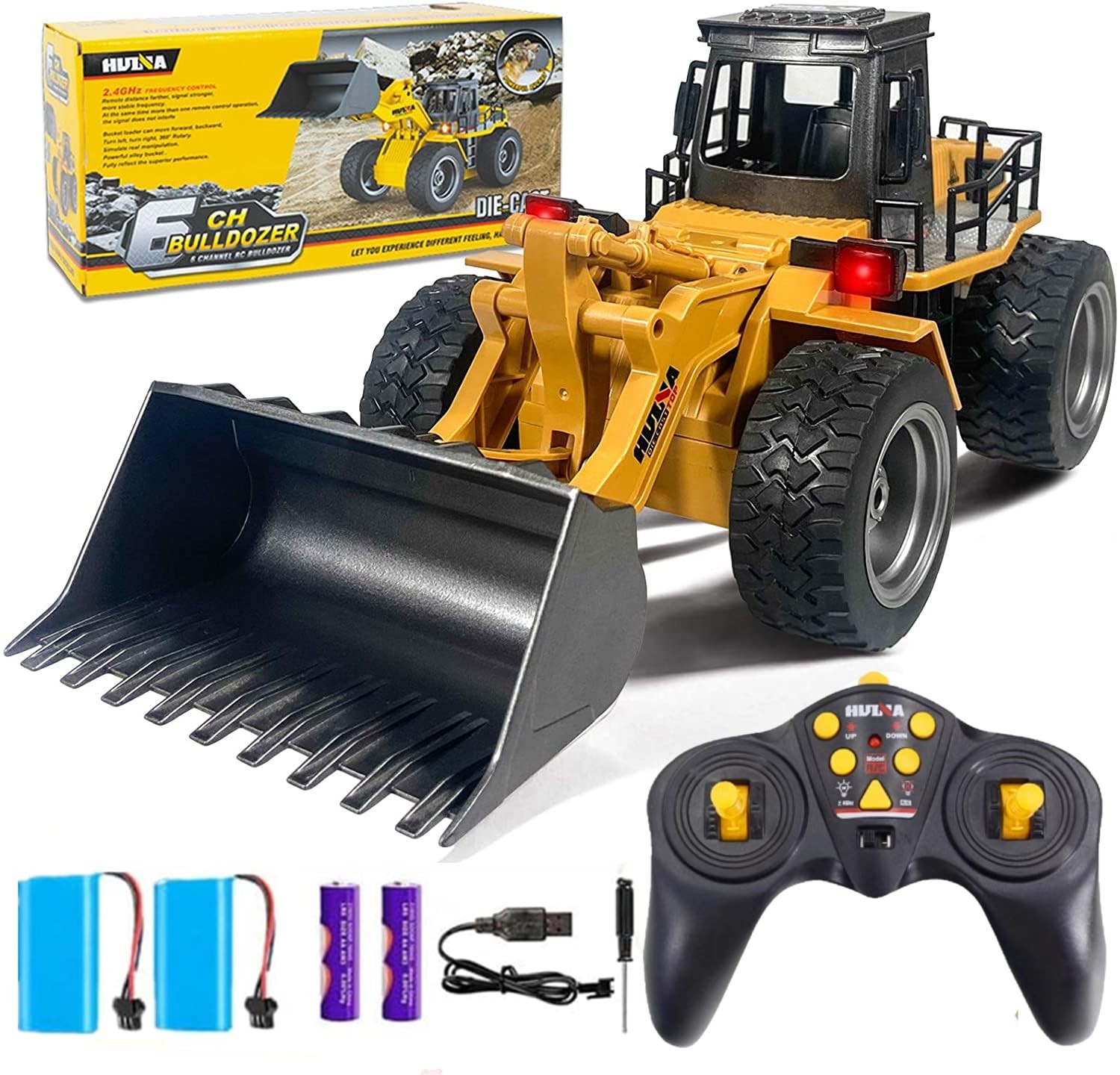 Remote Control Bulldozer Toy Truck, 1/18 Scale RC Metal Rc Front Loader 4WD C…