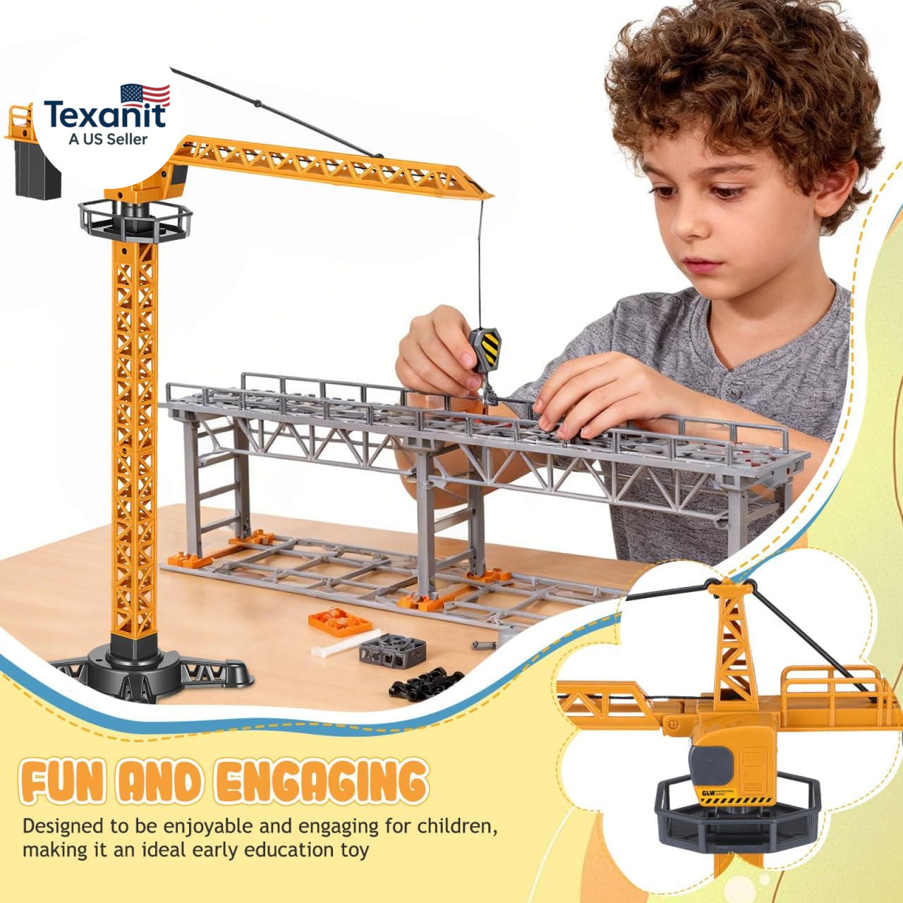 Diecast Tower Crane Model for Interactive Construction Vehicle with Authentic Fe
