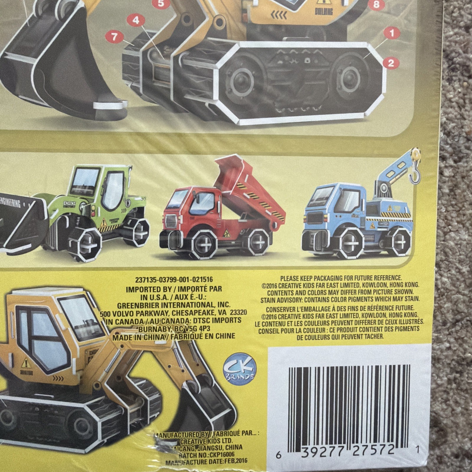 Lot Of 4 New Creative Kids 3D Puzzles Construction Trucks Greenbriar Toys Kit