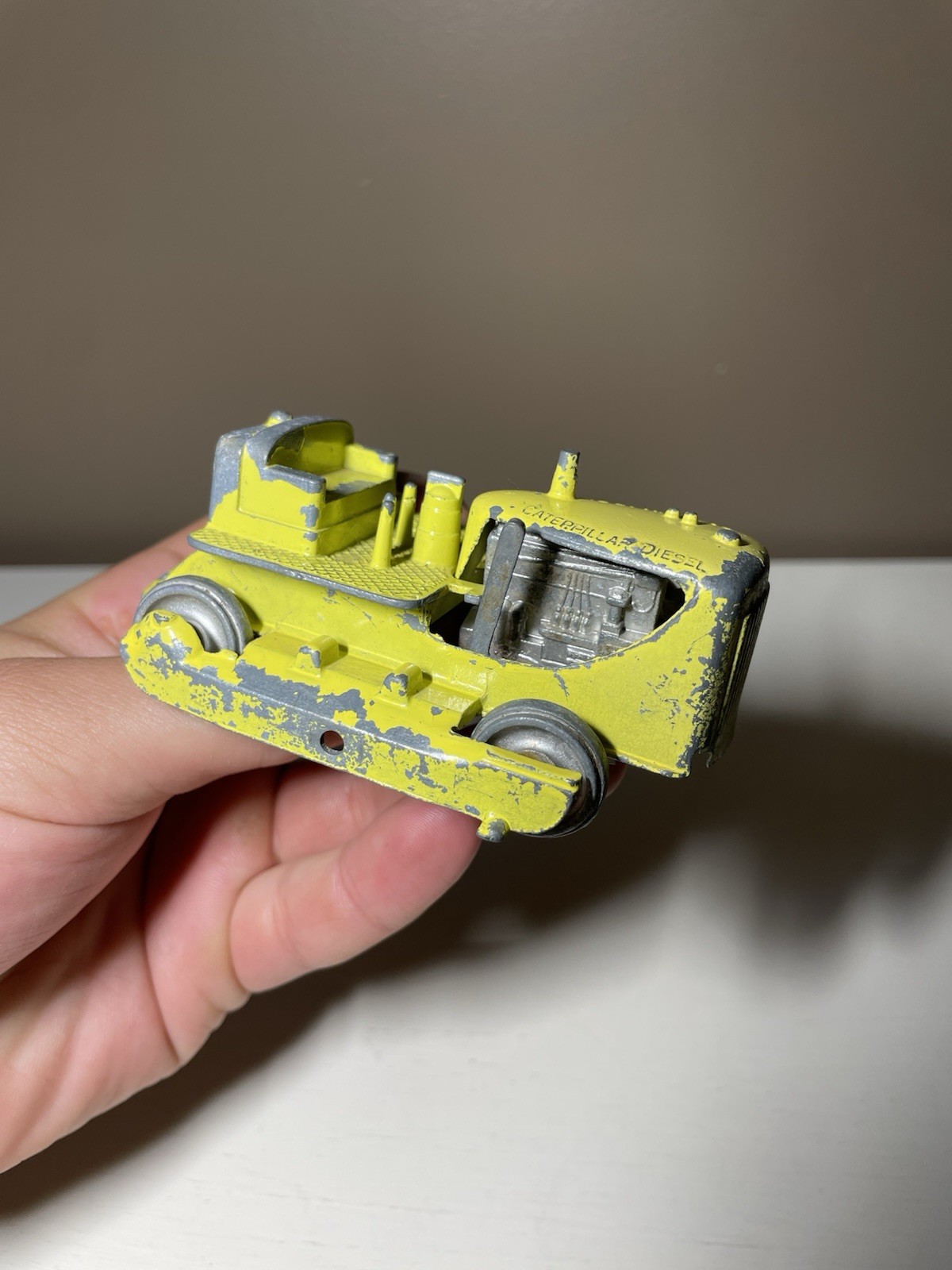 Antique Tootsie Toy Caterpillar Diesel Yellow Die cast Dozer – No Tracks/Plow