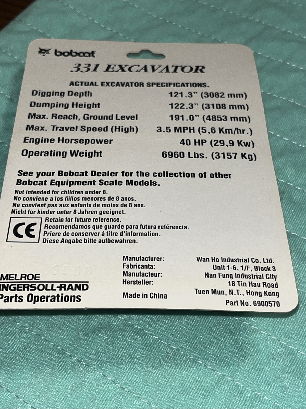 Bobcat X331 Mini Excavator – Wan Ho 1:50 Scale Diecast Model #6901119 New