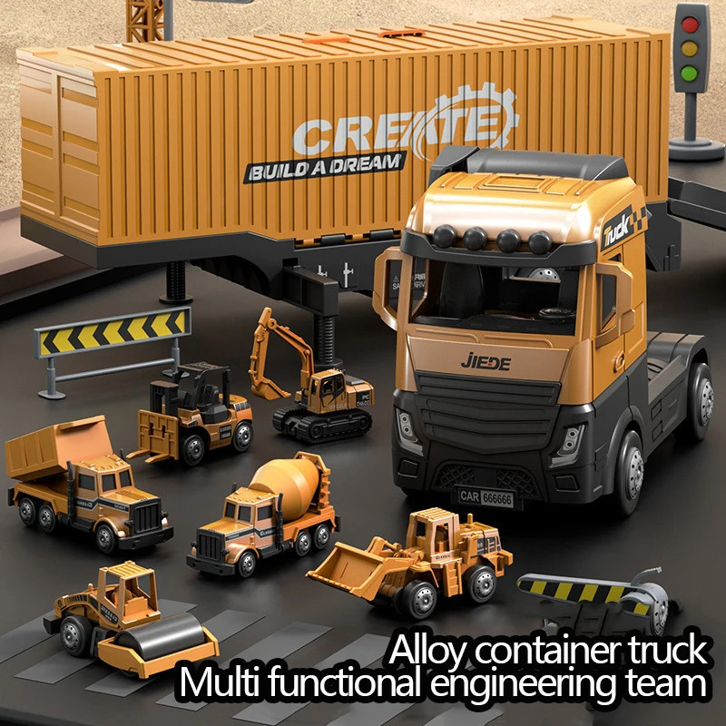 Alloy Bulldozer Tower Crane Truck Excavator Toys Set Vehicles Construction