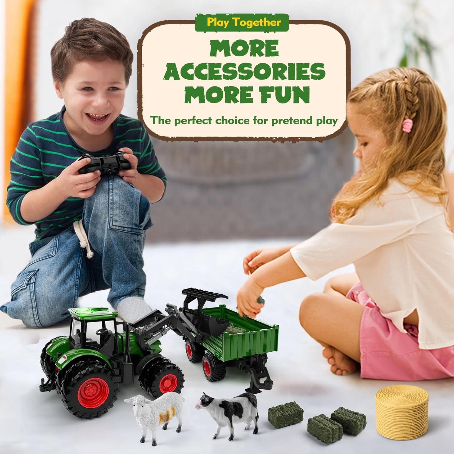 Uarzt Remote Control Tractor Toy with Trailer | Metal Front & Front Loader Farm
