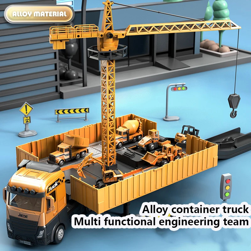 Alloy Bulldozer Tower Crane Truck Excavator Toys Set Vehicles Construction