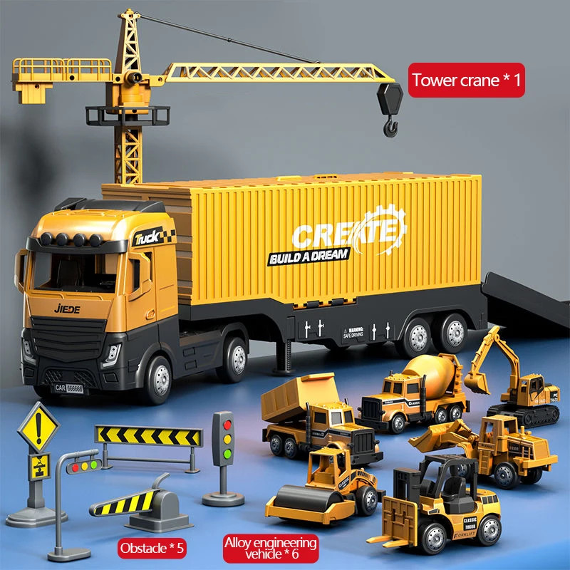 Alloy Bulldozer Tower Crane Truck Excavator Toys Set Vehicles Construction