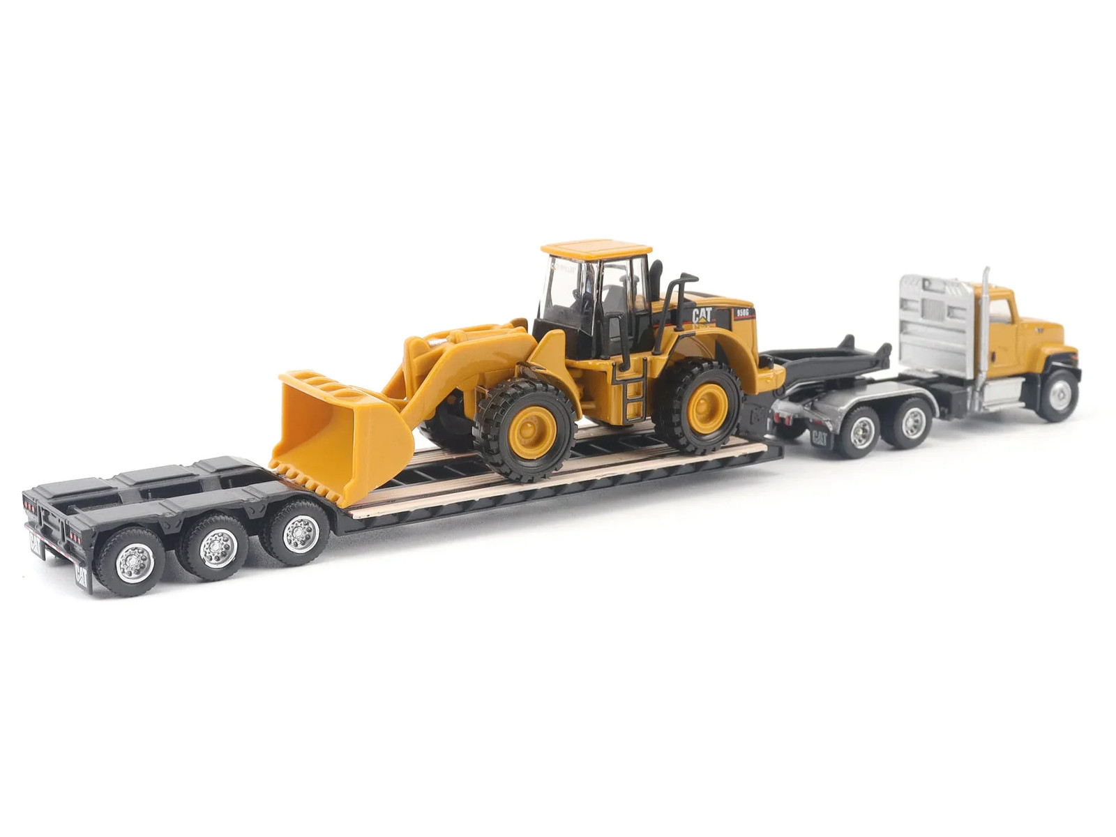 CAT Caterpillar CT681 Day Cab Tractor Yellow with Lowboy Trailer and CAT 950G Wh